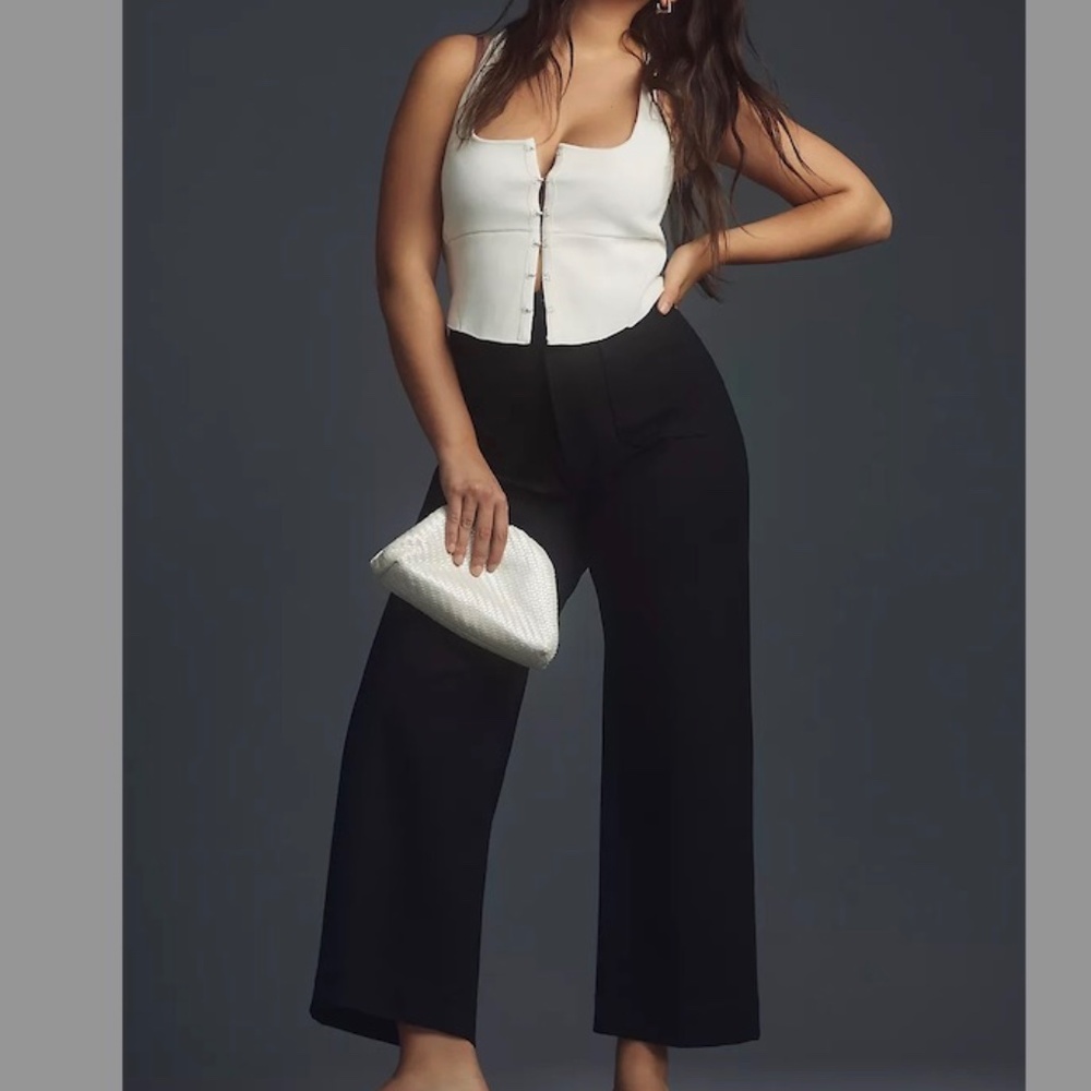 Anthropologie The Colette Ponte Black Wide Pants.  Size 31 Excellent Condition